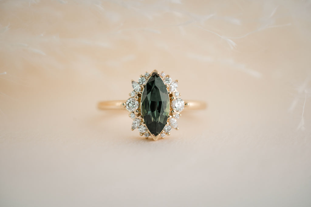 The Eleanor 1.46 CT Marquise Green Sapphire Ring - Lavender Creek Gems 