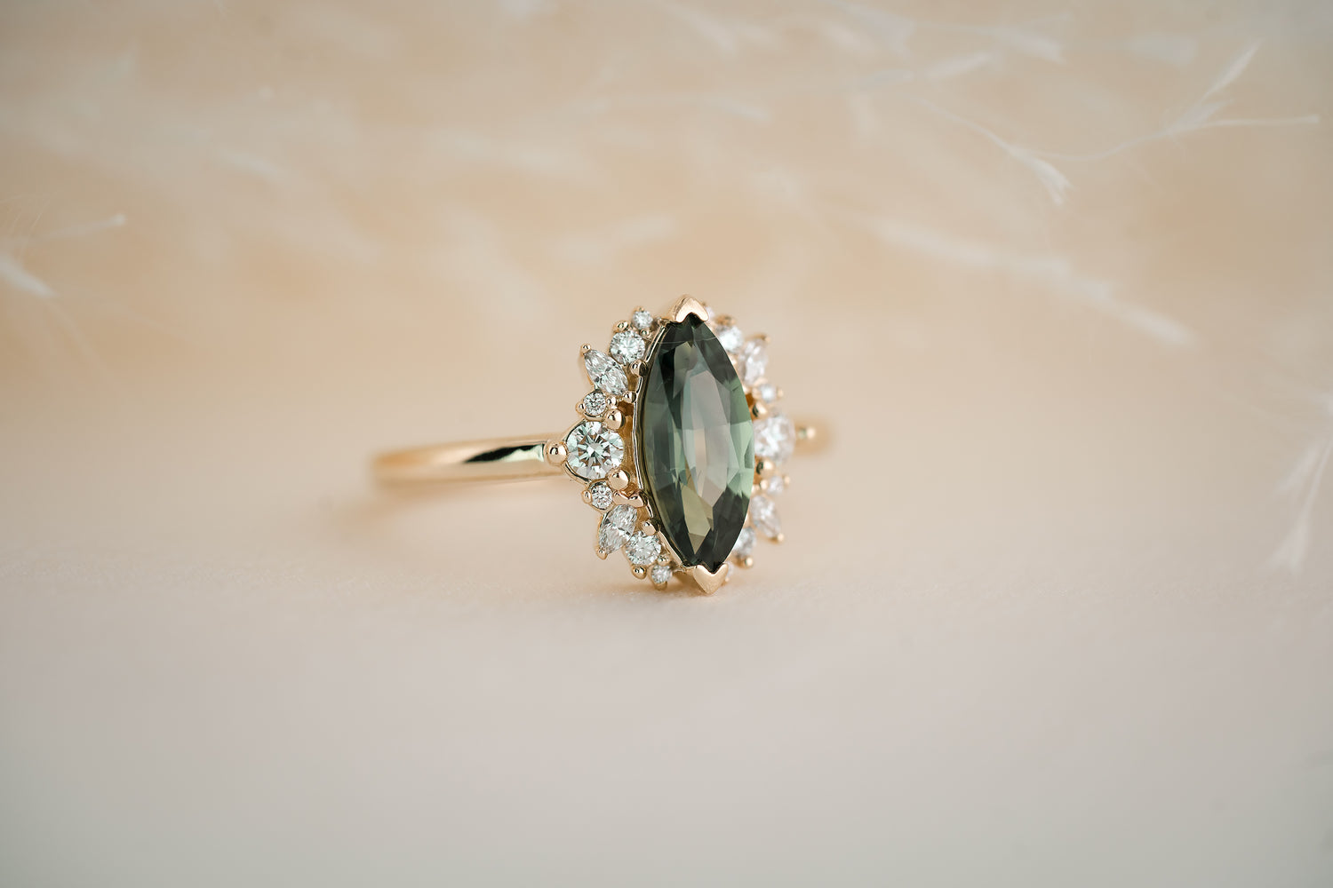 The Eleanor 1.46 CT Marquise Green Sapphire Ring - Lavender Creek Gems 