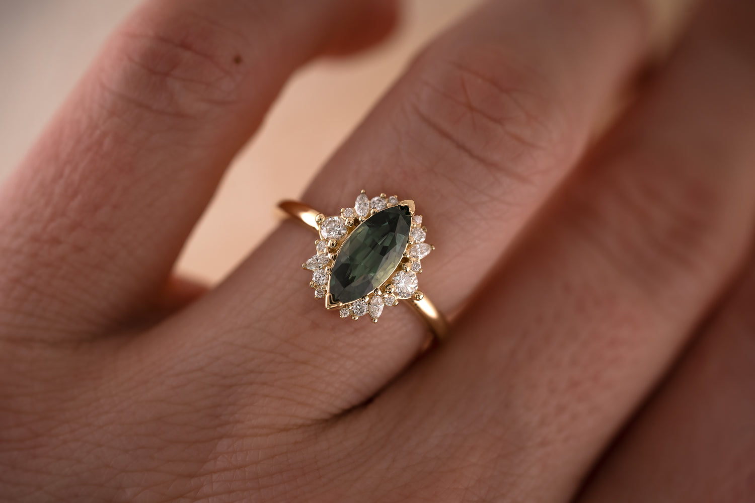 The Eleanor 1.46 CT Marquise Green Sapphire Ring - Lavender Creek Gems 