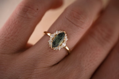 The Eleanor 1.46 CT Marquise Green Sapphire Ring - Lavender Creek Gems 