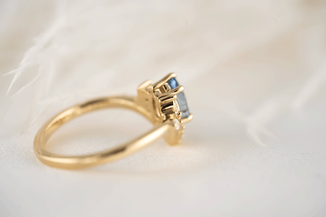 The Aurora Ring | 0.88 CT Pear Blue Sapphire - Lavender Creek Gems