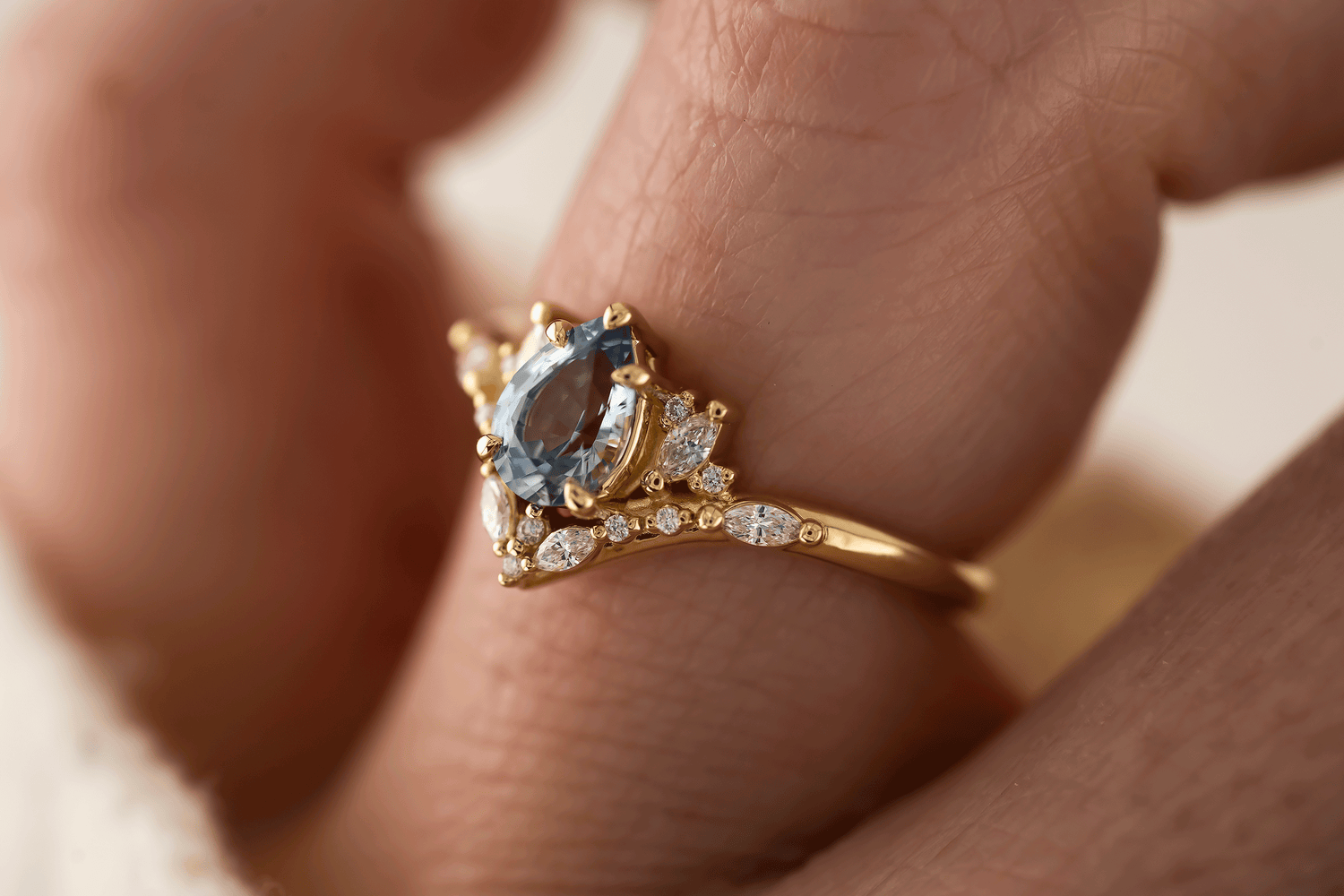 The Aurora Ring | 0.88 CT Pear Blue Sapphire