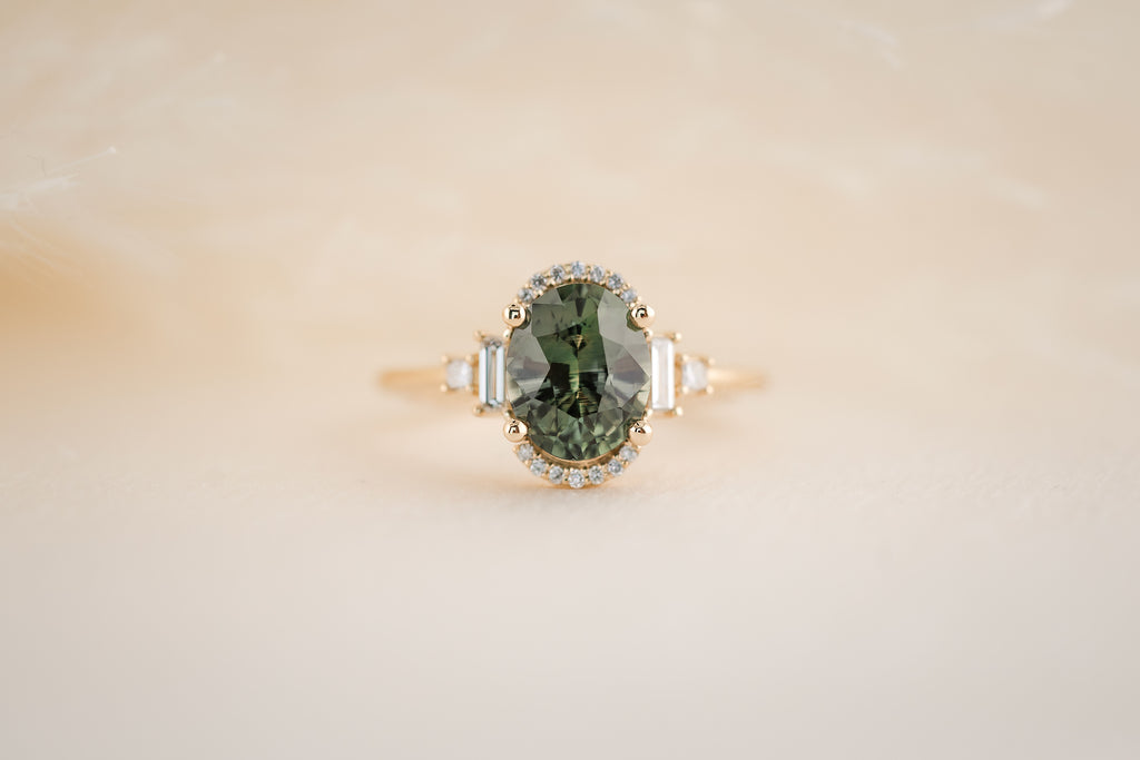 The Sura 2.22 CT Oval Forest Green Sapphire Ring - Lavender Creek Gems 