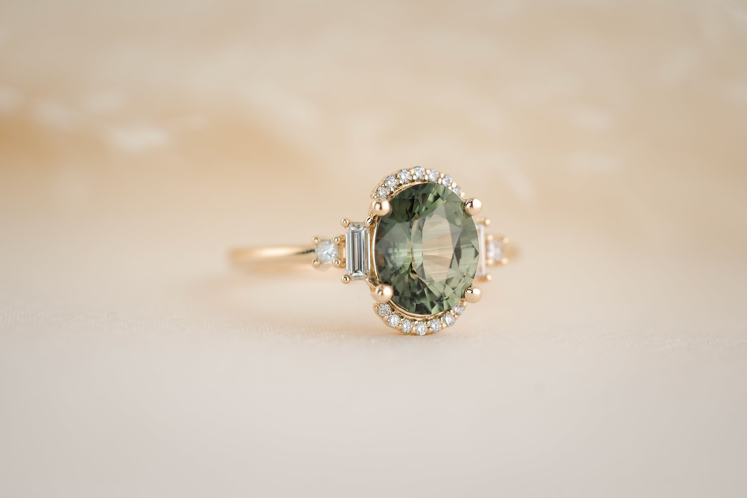 The Sura 2.22 CT Oval Forest Green Sapphire Ring - Lavender Creek Gems 