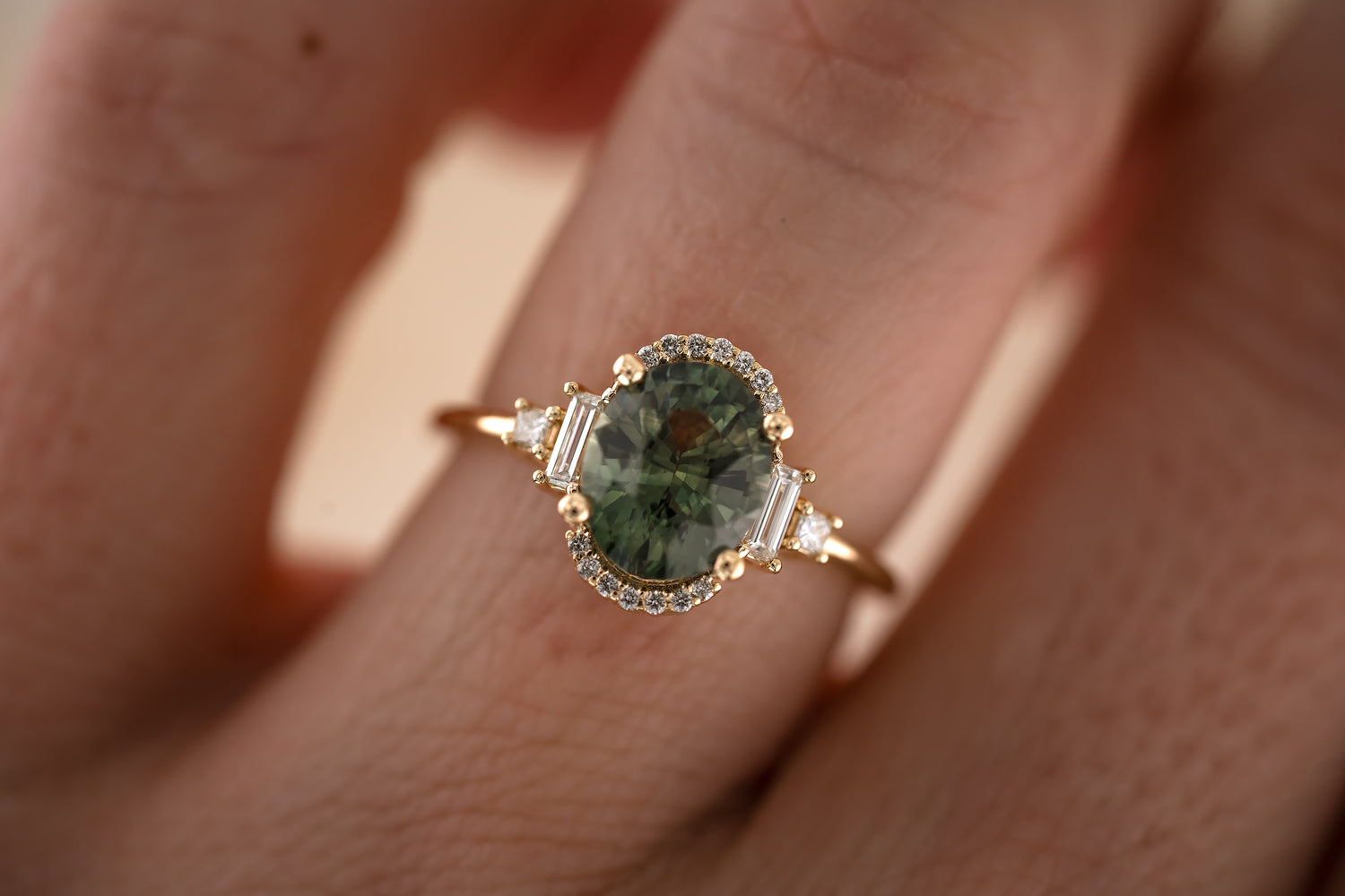 The Sura 2.22 CT Oval Forest Green Sapphire Ring - Lavender Creek Gems 