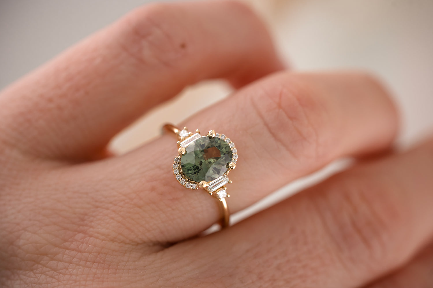 The Sura 2.22 CT Oval Forest Green Sapphire Ring - Lavender Creek Gems 