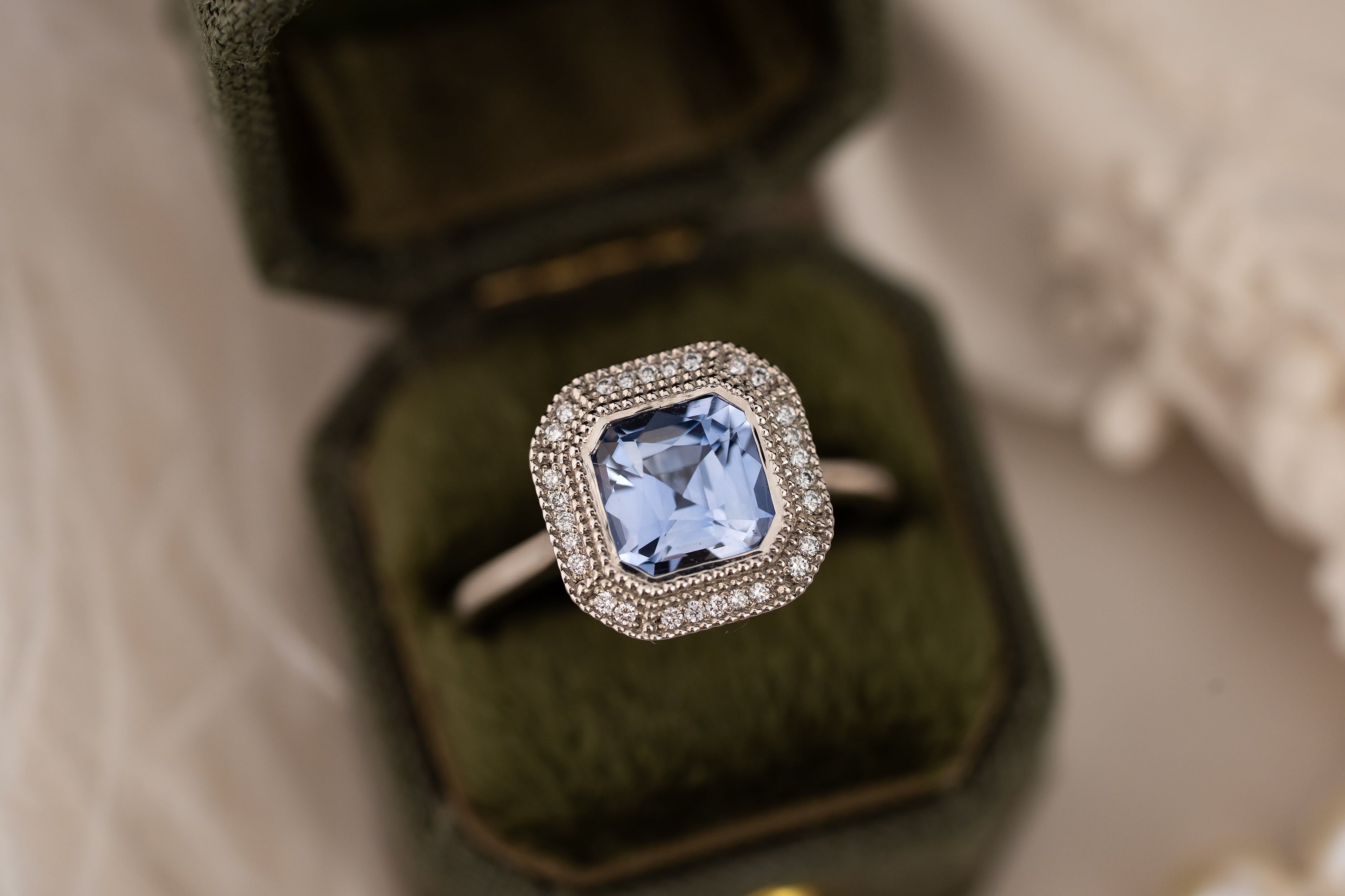 The Satine Ring | 1.95 CT Asscher Light Cornflower Blue Sapphire