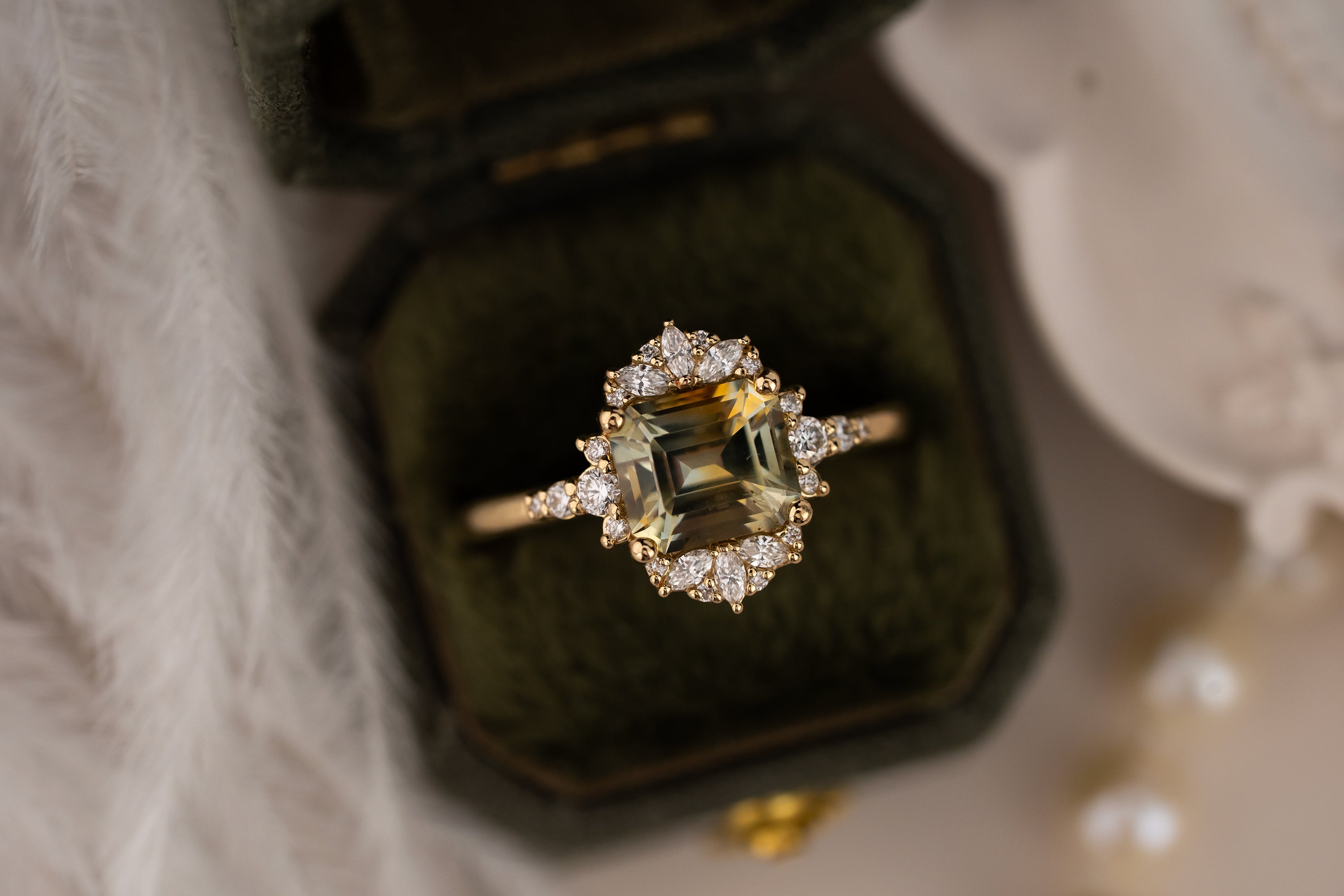 The Comtesse Ring | 2.04 CT Emerald Cut Green Bicolor Montana Sapphire - Lavender Creek Gems 