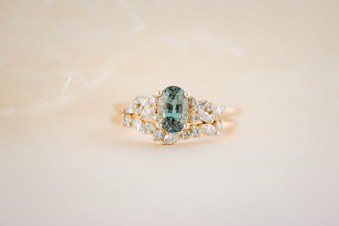 The Serene 1.18 CT Blue Sapphire Wedding Set - Lavender Creek Gems
