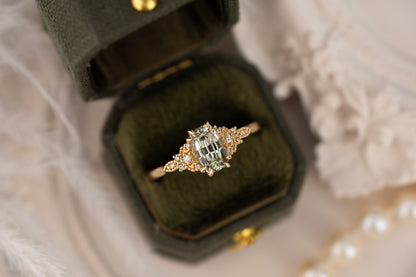 The Art Deco Maeve Ring | 1.55 CT Elongated Cushion Mint Green Sapphire - Lavender Creek Gems 