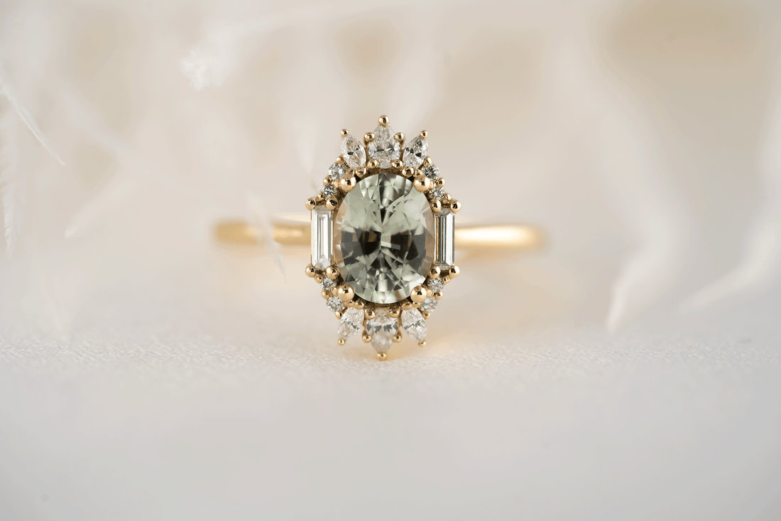 The Georgia Ring | 1.52 CT Oval Light Green Sapphire - Lavender Creek Gems