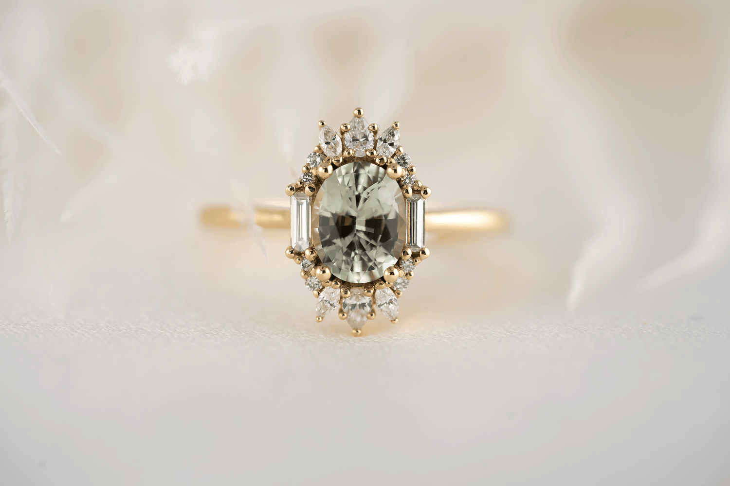 The Georgia Ring | 1.52 CT Oval Light Green Sapphire