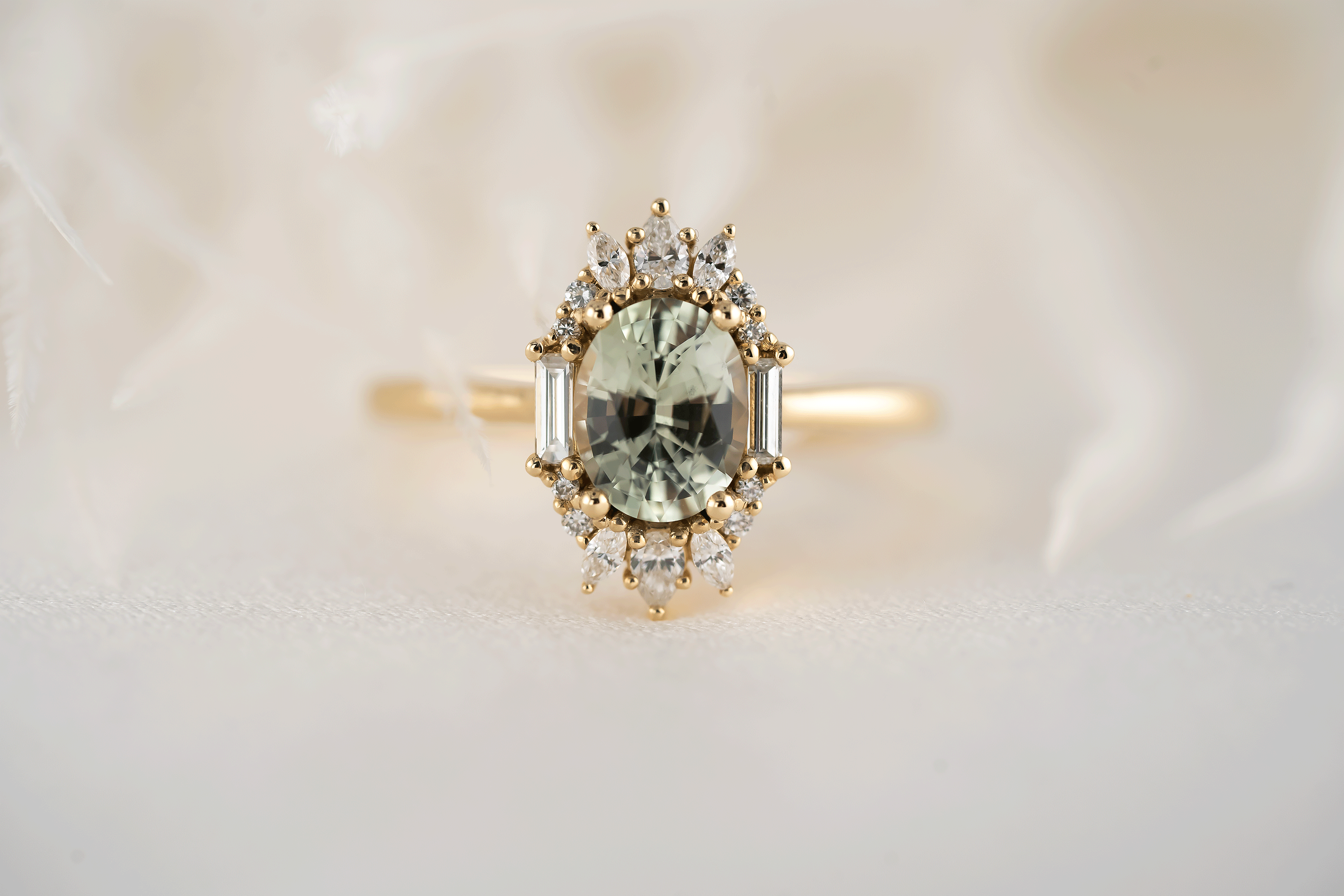 The Georgia Ring | 1.52 CT Oval Light Green Sapphire - Lavender Creek Gems 