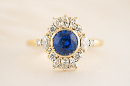 The Lace Ring | 1.46 CT Round Royal Blue Sapphire - Lavender Creek Gems 