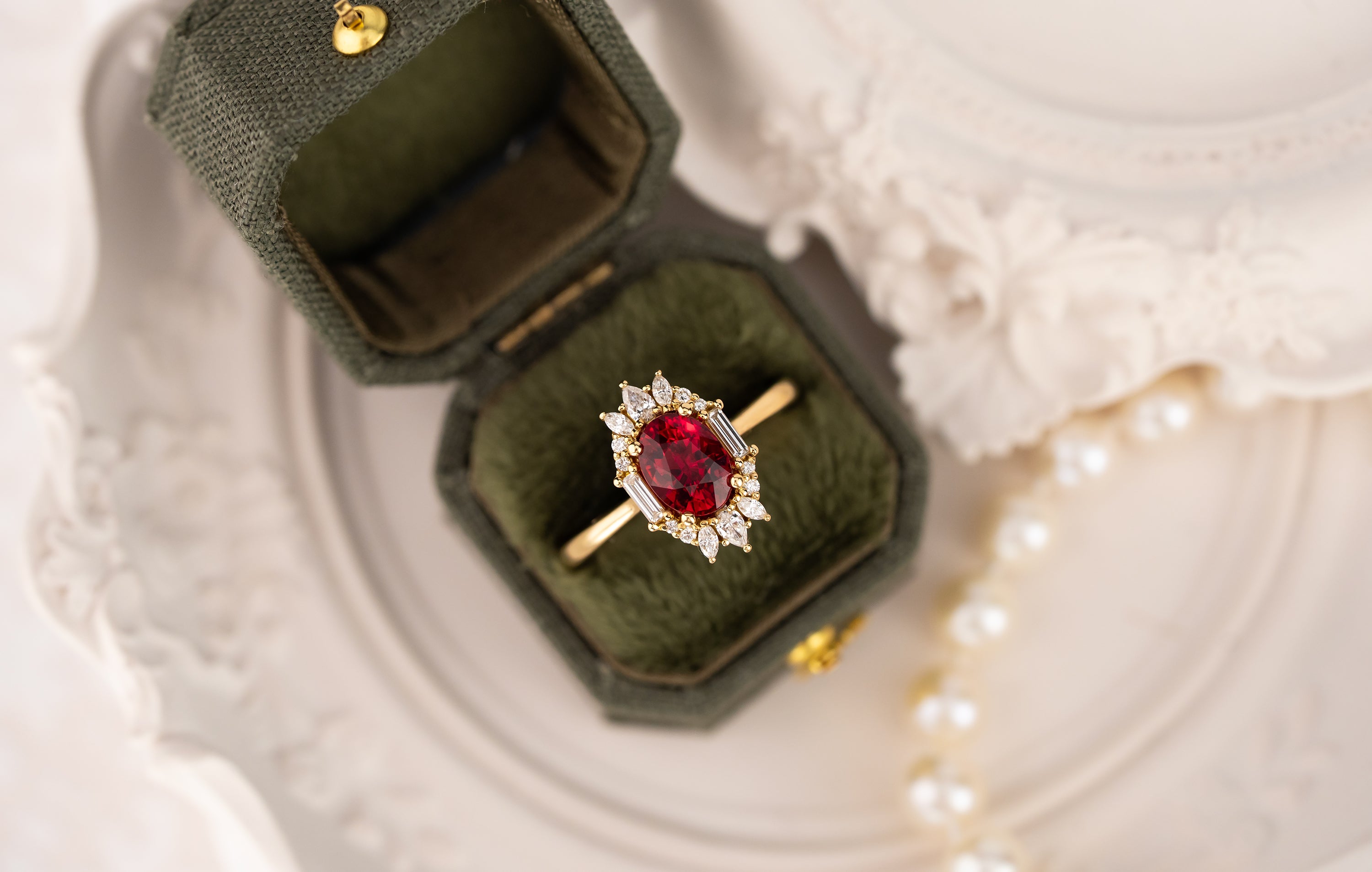 The Georgia Wedding Set | 1.55 CT Mozambique Ruby - GIA Certified