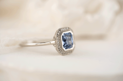 The Satine Ring | 1.95 CT Asscher Cornflower Blue Sapphire - Lavender Creek Gems 