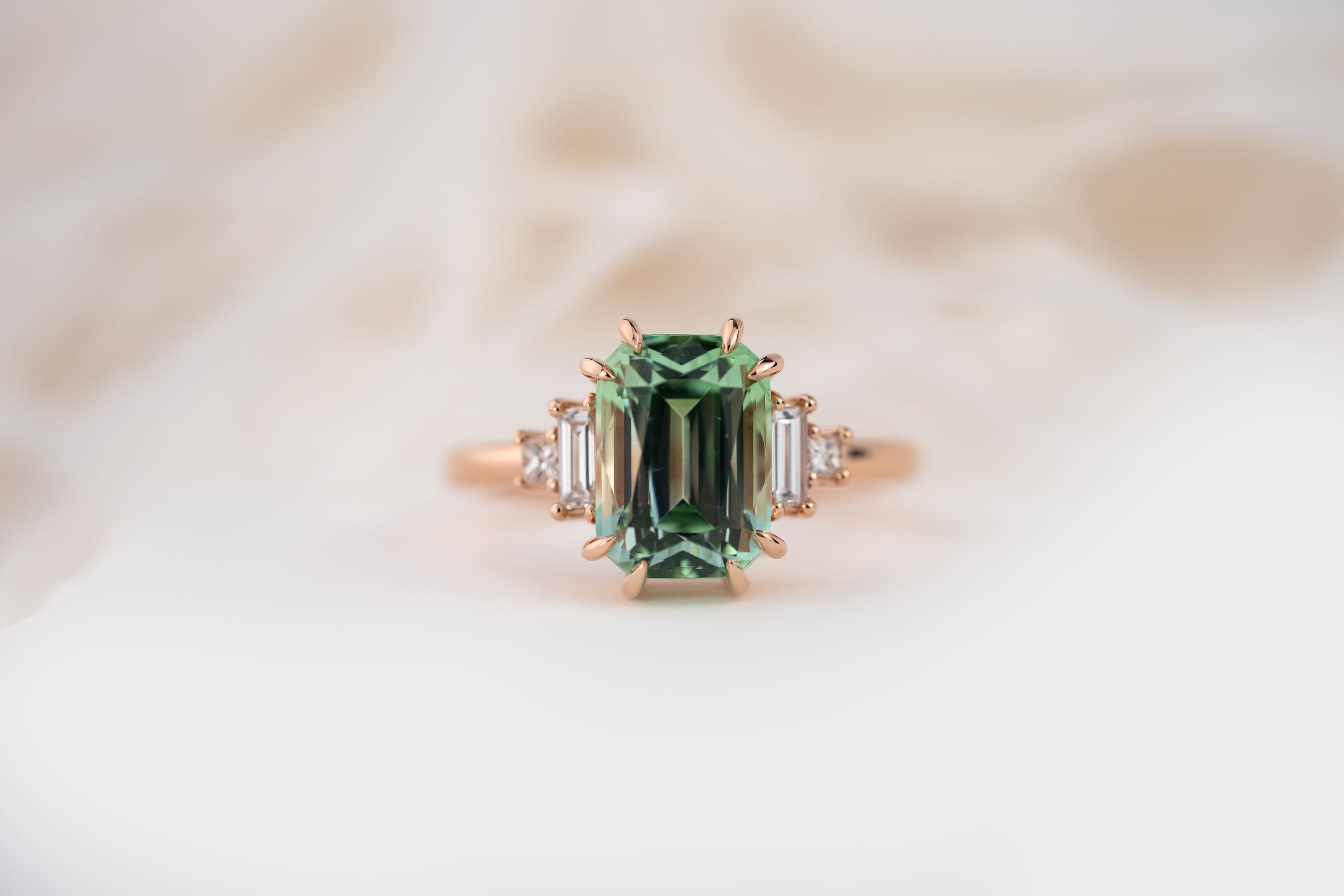 The Mira Ring | 3.2 CT Elongated Cushion Seafoam Tourmaline - Lavender Creek Gems 