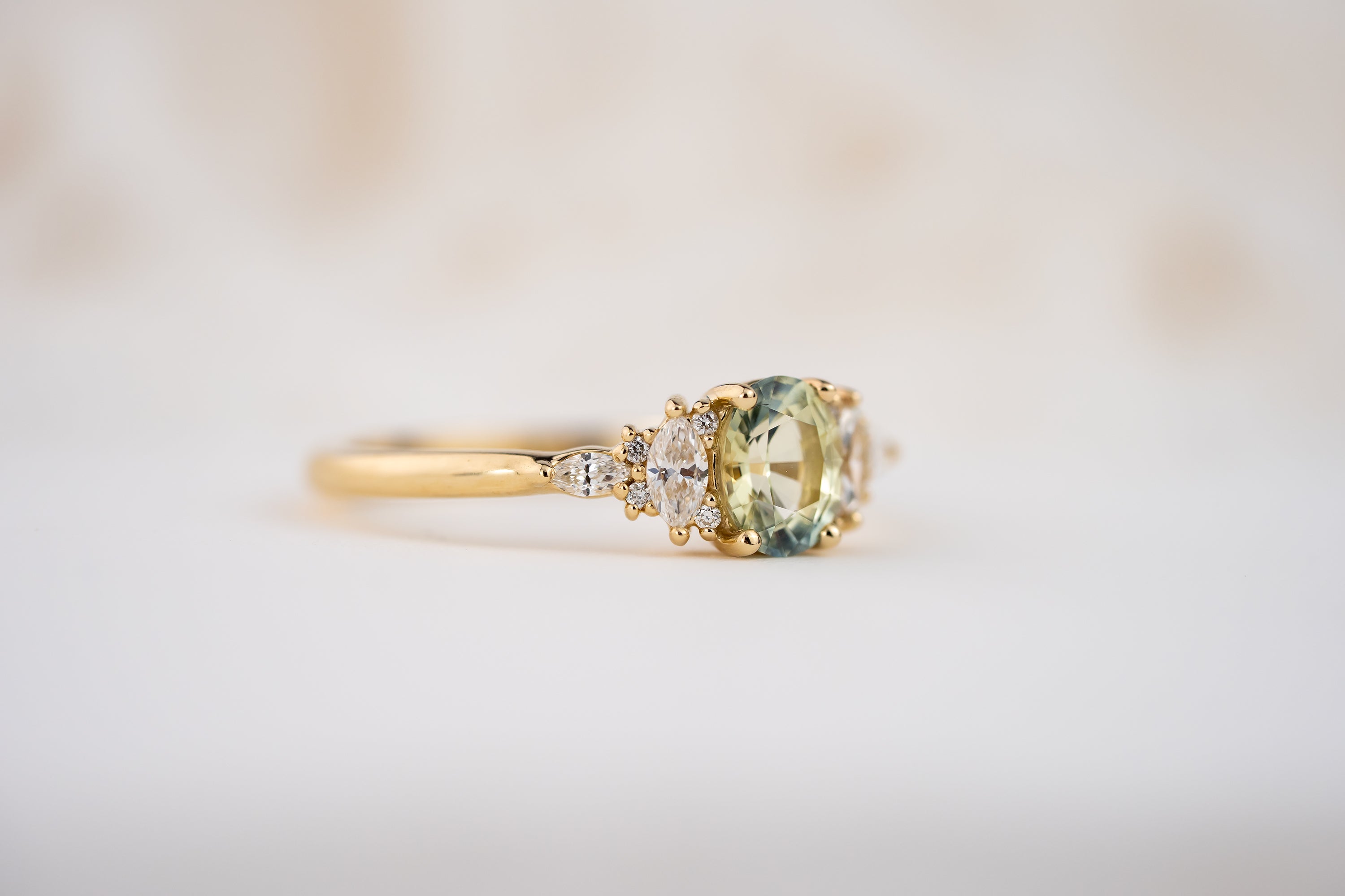 The Mini Maeve Ring | 0.71 CT Oval Bicolor Light Mint Blue Sapphire - Lavender Creek Gems 