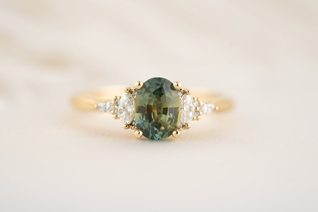 The Maeve Ring  - 1.11 CT Oval Teal Bi-color Montana Sapphire - Lavender Creek Gems 