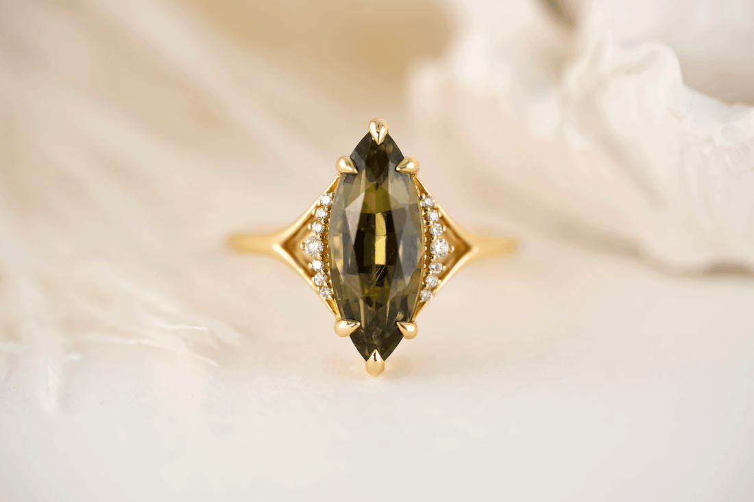 The Serendipity Ring | 4.14 CT Marquise Green Sapphire