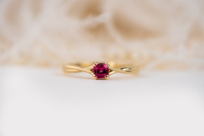 The Fates Ring | 0.28 CT Cushion Hot Pink Spinel - Lavender Creek Gems 