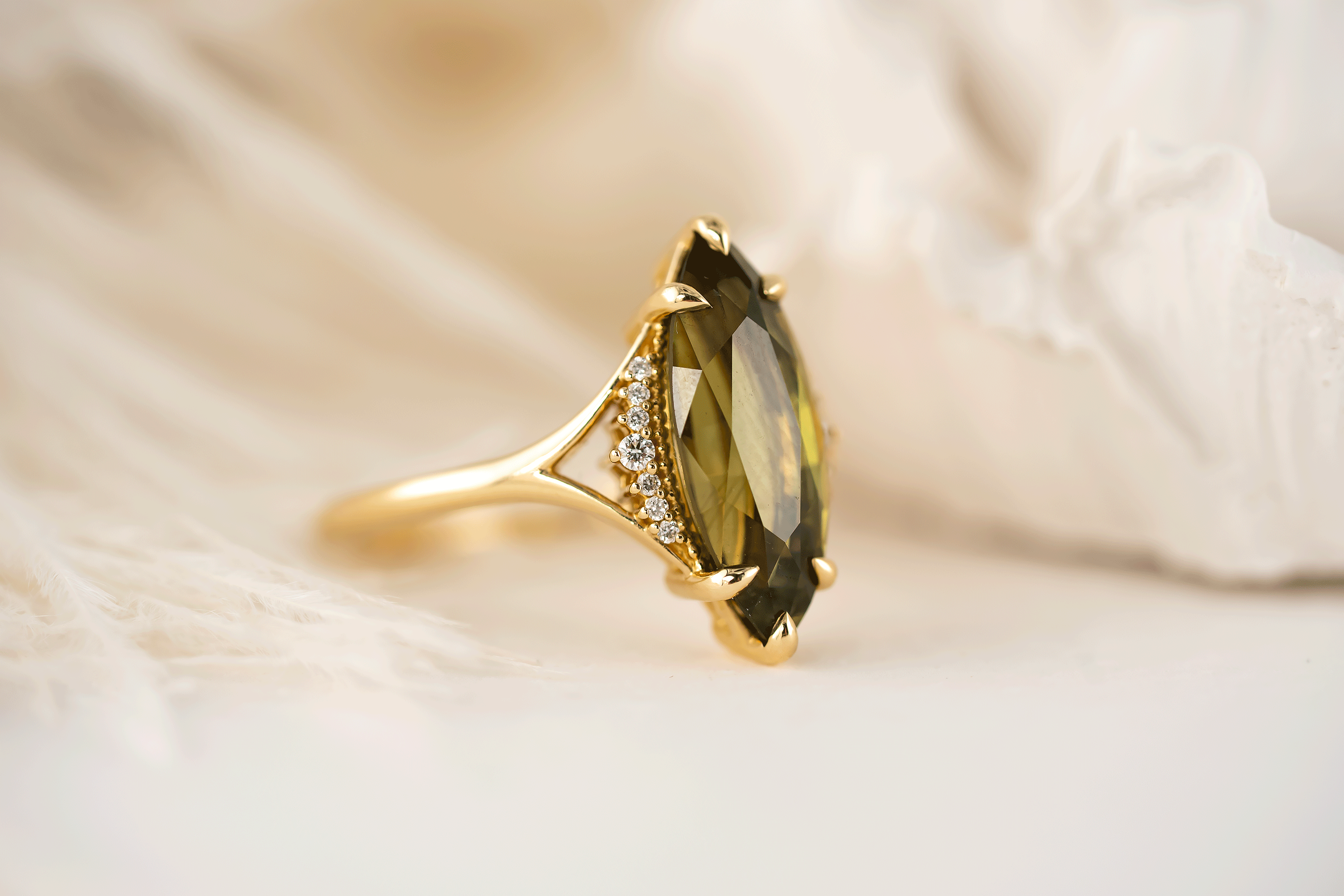 The Serendipity Ring | 4.14 CT Marquise Green Sapphire - Lavender Creek Gems 