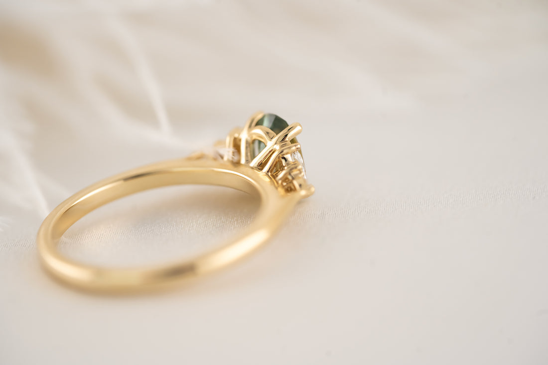 The Maeve Ring  - 1.11 CT Oval Teal Bi-color Montana Sapphire - Lavender Creek Gems 