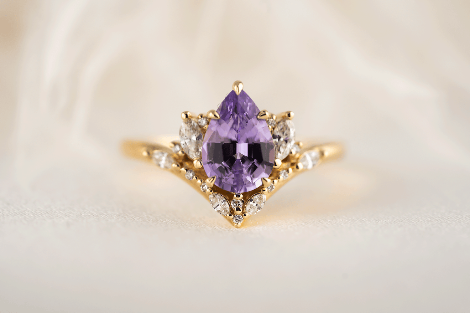 The Aurora Ring | 1.72 CT Pear Purple Sapphire