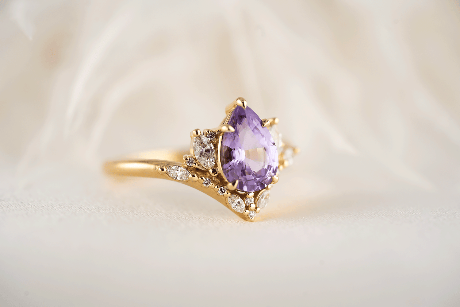 The Aurora Ring | 1.72 CT Pear Purple Sapphire