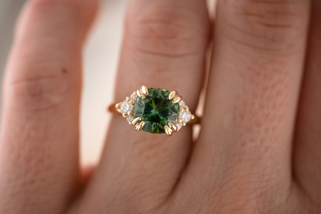 The Paloma 3.1 CT Cushion Green Tourmaline Ring - Lavender Creek Gems 