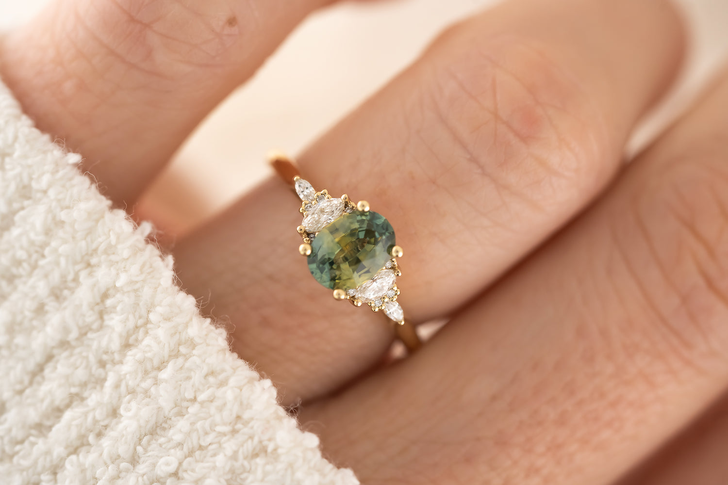 The Maeve Ring  - 1.11 CT Oval Teal Bi-color Montana Sapphire - Lavender Creek Gems 