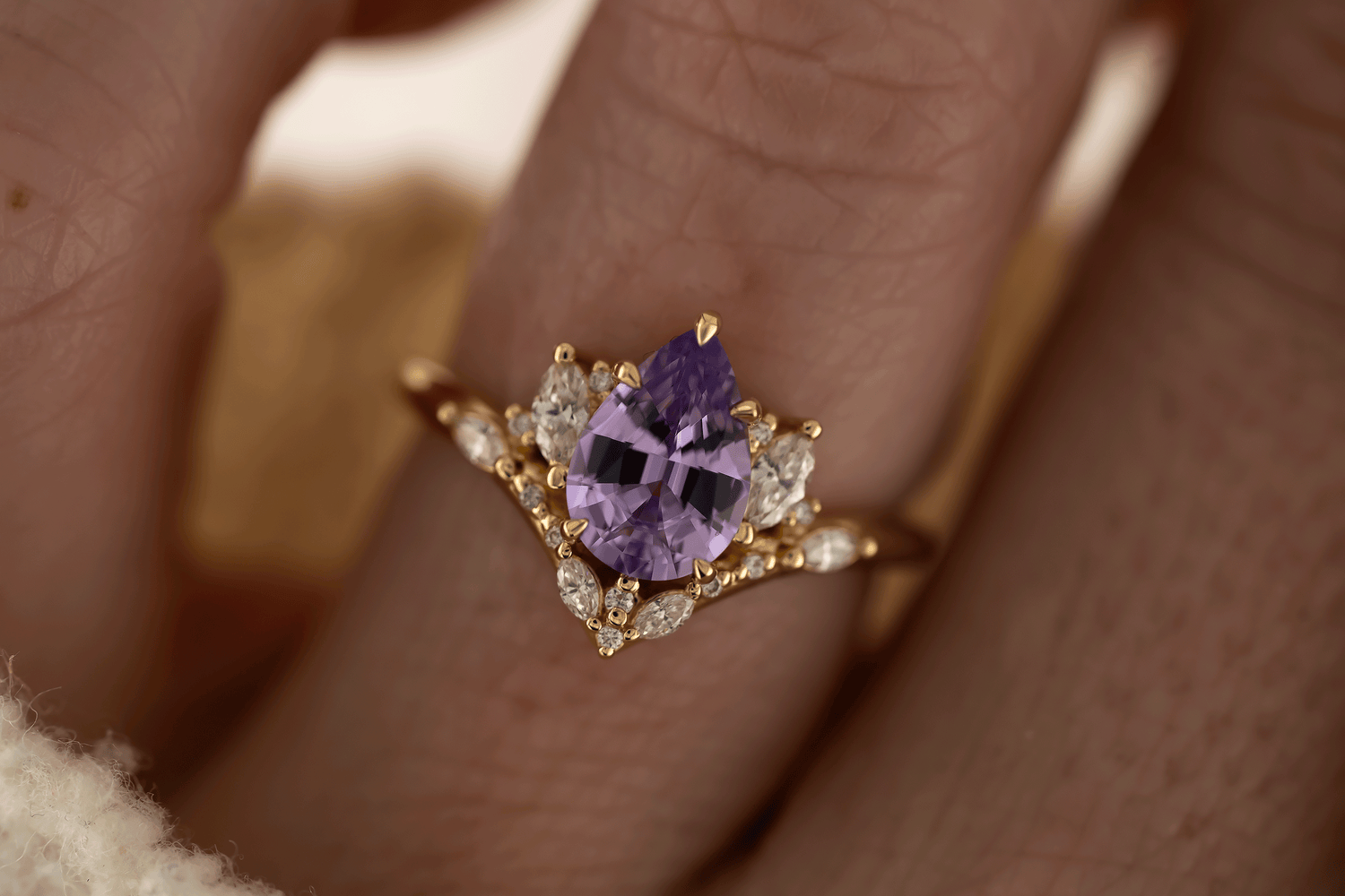 The Aurora Ring | 1.72 CT Pear Purple Sapphire