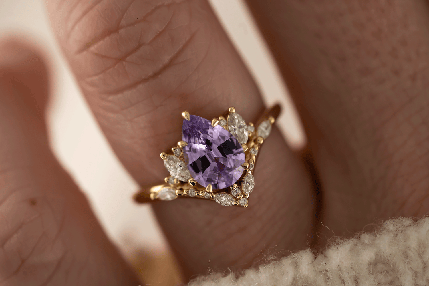 The Aurora Ring | 1.72 CT Pear Purple Sapphire