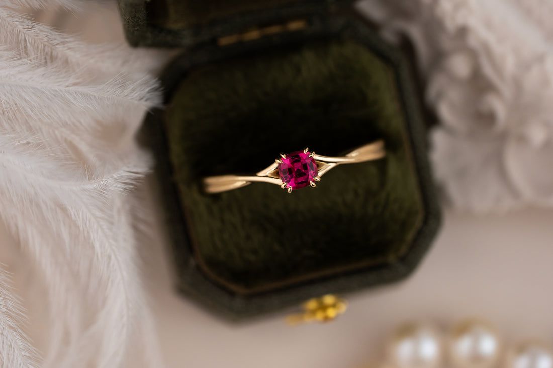 The Fates Ring | 0.28 CT Cushion Hot Pink Spinel - Lavender Creek Gems 