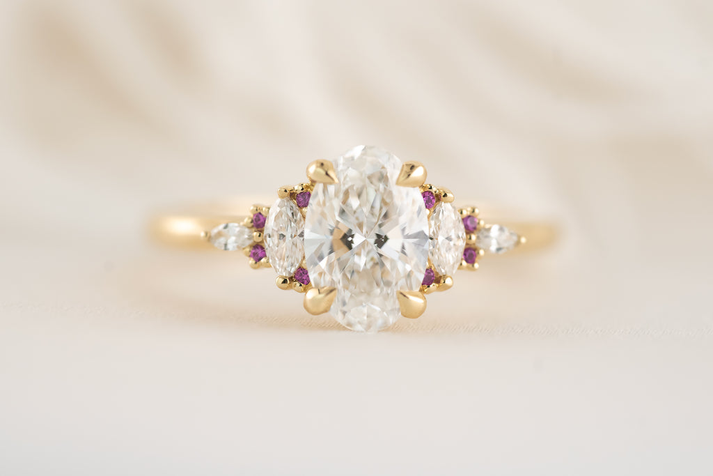 The Maeve Ring - 1.21 CT Oval Lab Diamond + Hot Pink Sapphire - Lavender Creek Gems 