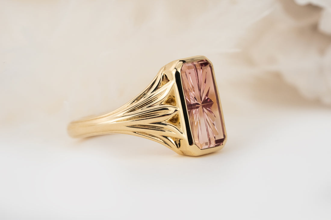 The Nightbloom Ring | 1.87 CT Rectangular Starbrite™ Bicolor Pink Tourmaline - Lavender Creek Gems 