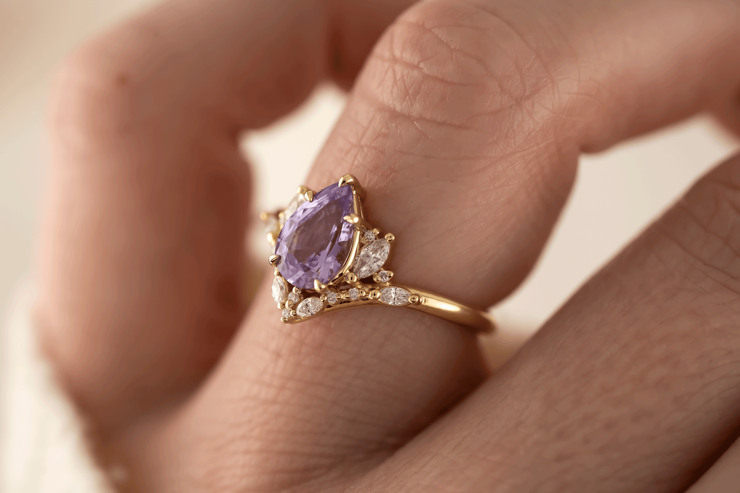 The Aurora Ring | 1.72 CT Pear Purple Sapphire