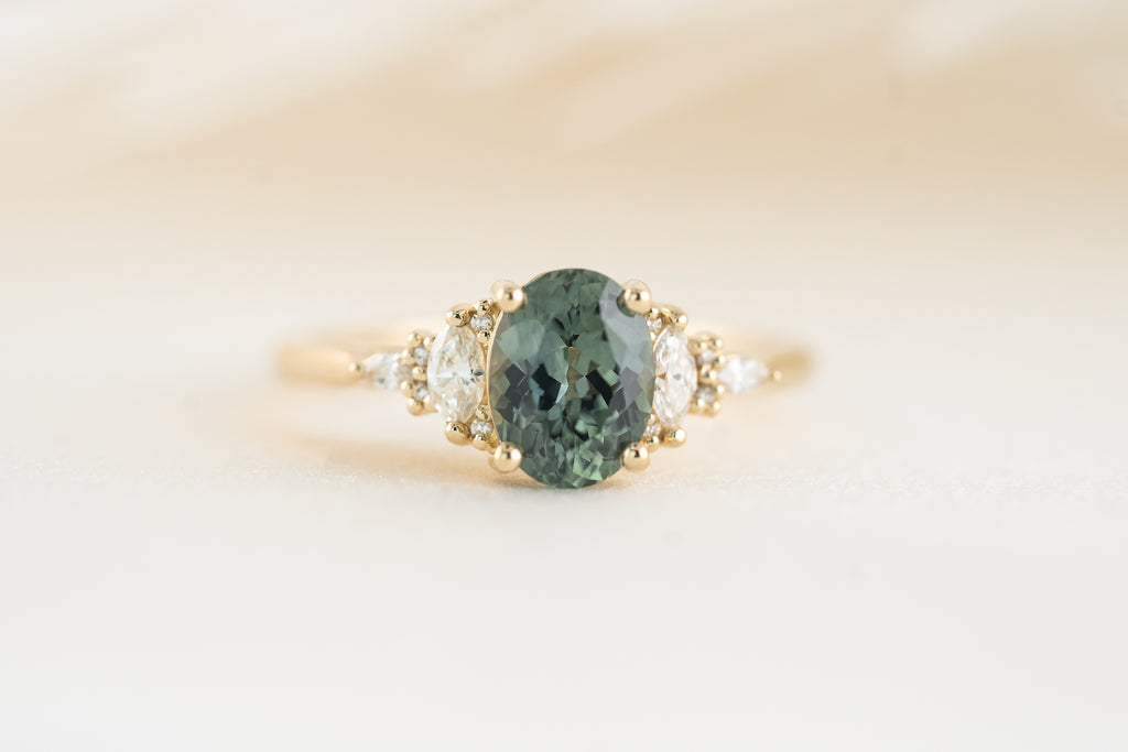 The Maeve Ring | 1.56 CT Oval Teal Green Montana Sapphire - Lavender Creek Gems 