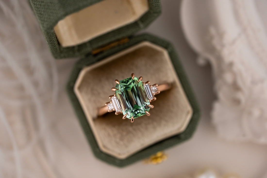 The Mira Ring | 3.2 CT Elongated Cushion Seafoam Tourmaline - Lavender Creek Gems 