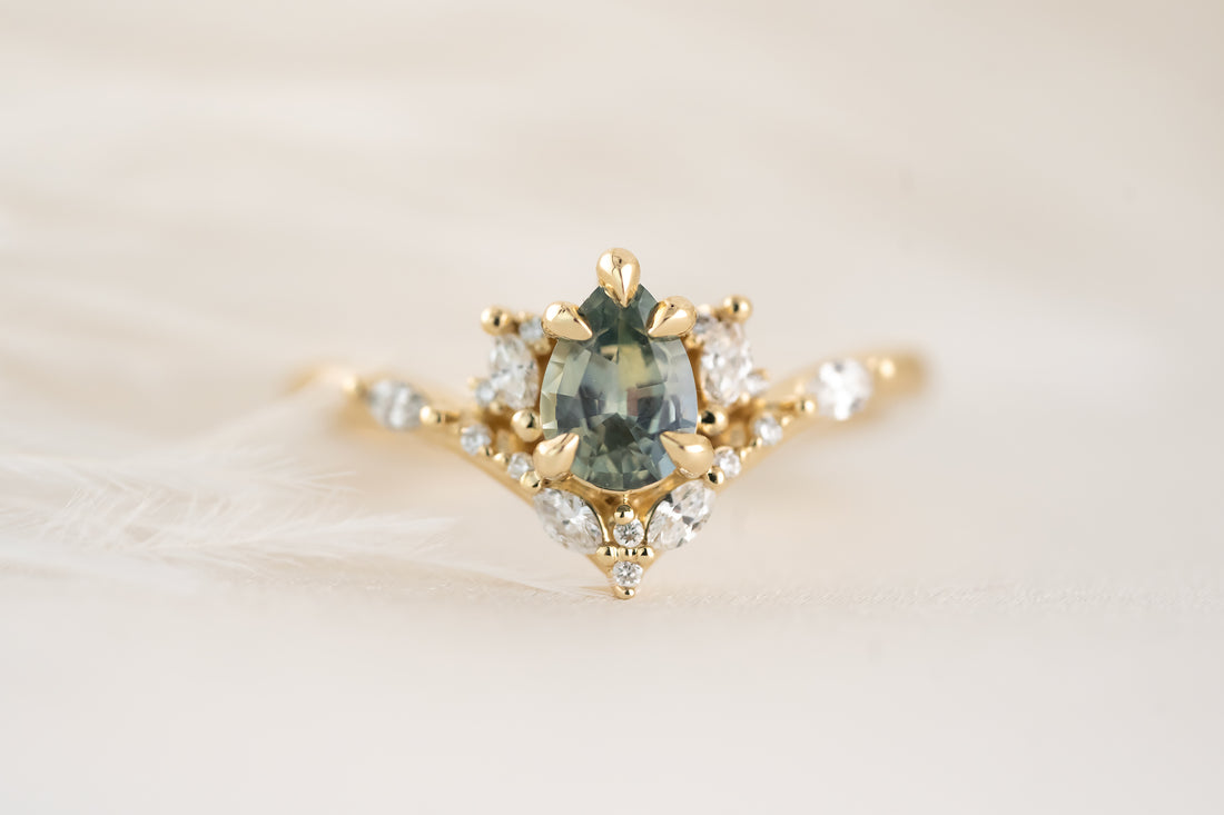 The Aurora Ring - 0.68 CT Pear Blue Montana Sapphire - Lavender Creek Gems
