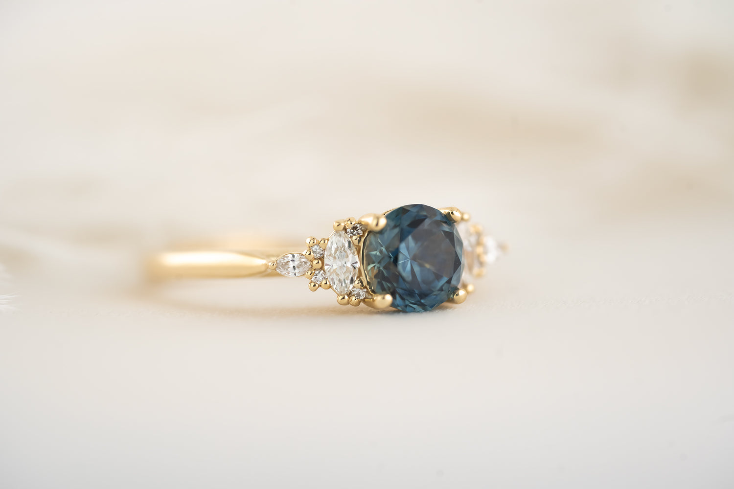 The Maeve Ring - 1.29 CT Round Navy Blue Montana Sapphire - Lavender Creek Gems 