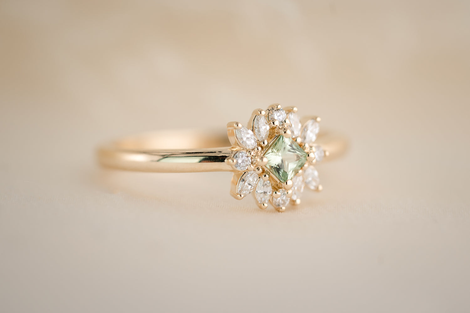 The Baby Blossom Ring - Green Sapphire - Lavender Creek Gems 