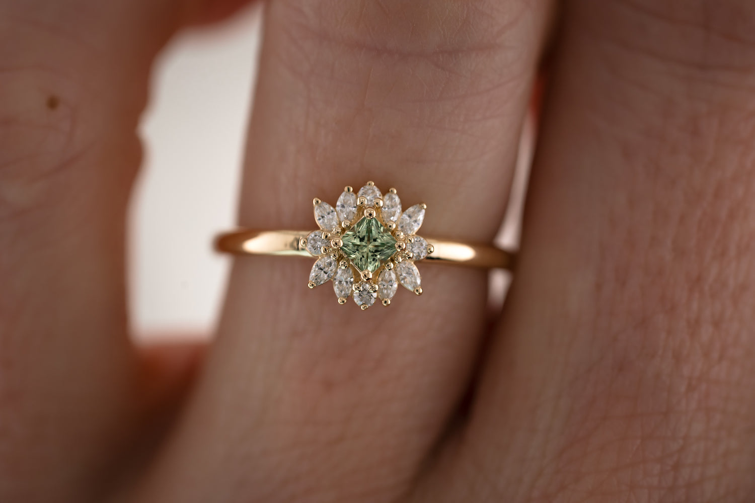 The Baby Blossom Ring - Green Sapphire - Lavender Creek Gems 