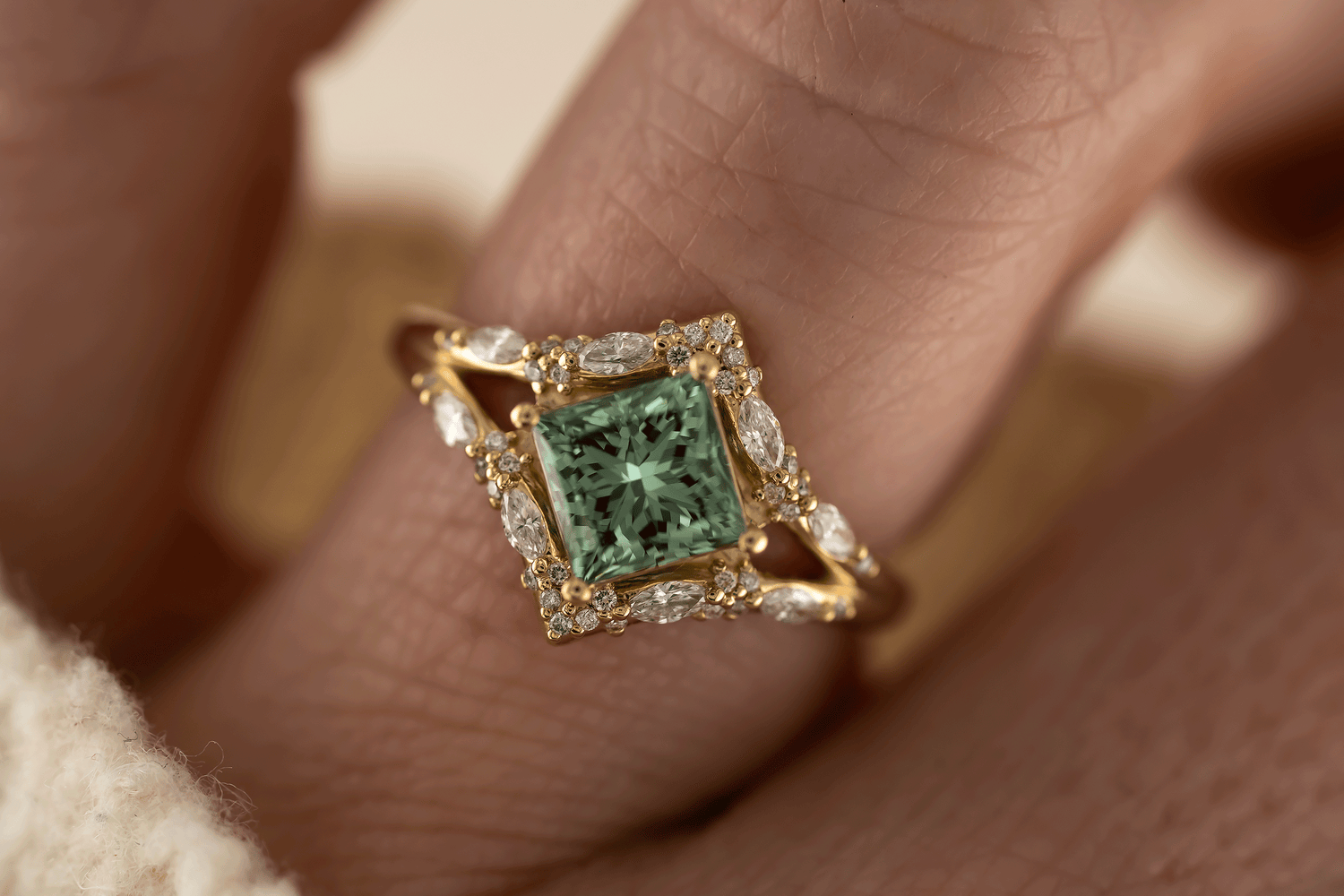 The Oracle Ring | 1.46 CT Princess Green Diamond