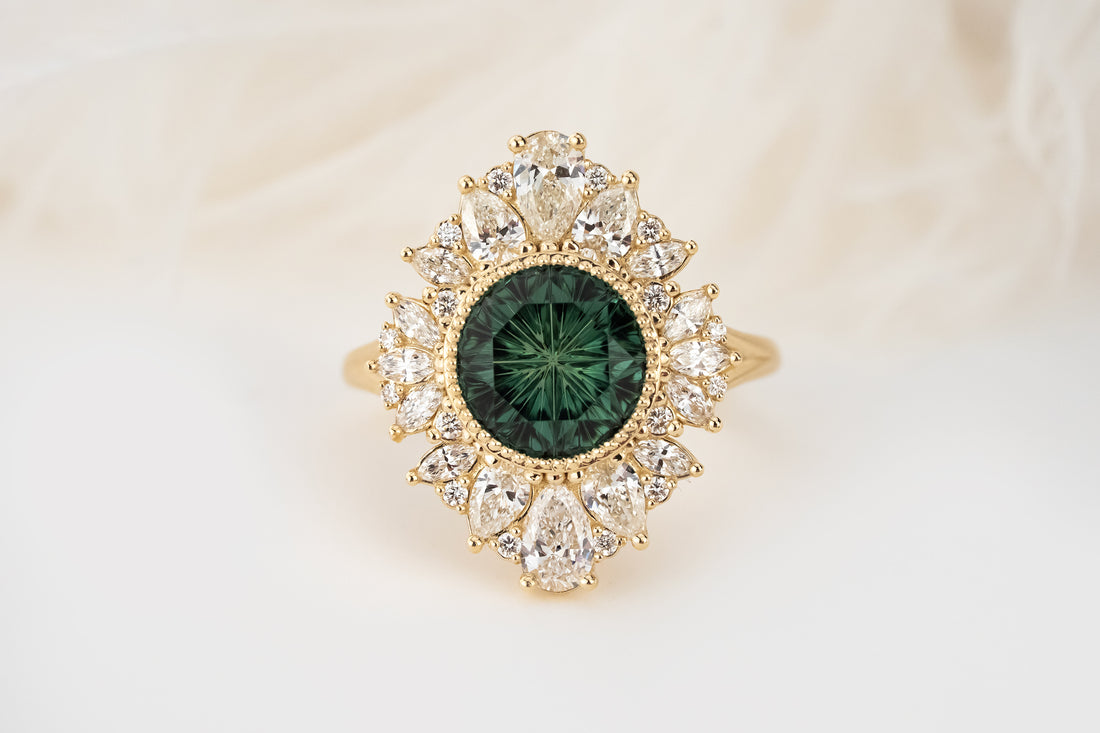 The Aurelia Ring | 2.67 CT Round Starbrite™ Teal Tourmaline - Lavender Creek Gems 