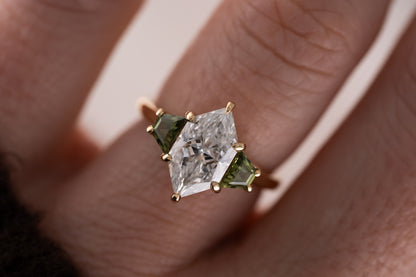 The Tria Ring | 2.4 CT Dutch Marquise Diamond + Green Sapphire - Lavender Creek Gems 