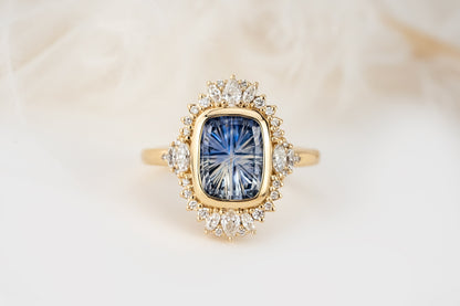 The Ethereal Ring | 3.82 Elongated Cushion Starbrite™ Bicolor Blue Sapphire - Lavender Creek Gems 