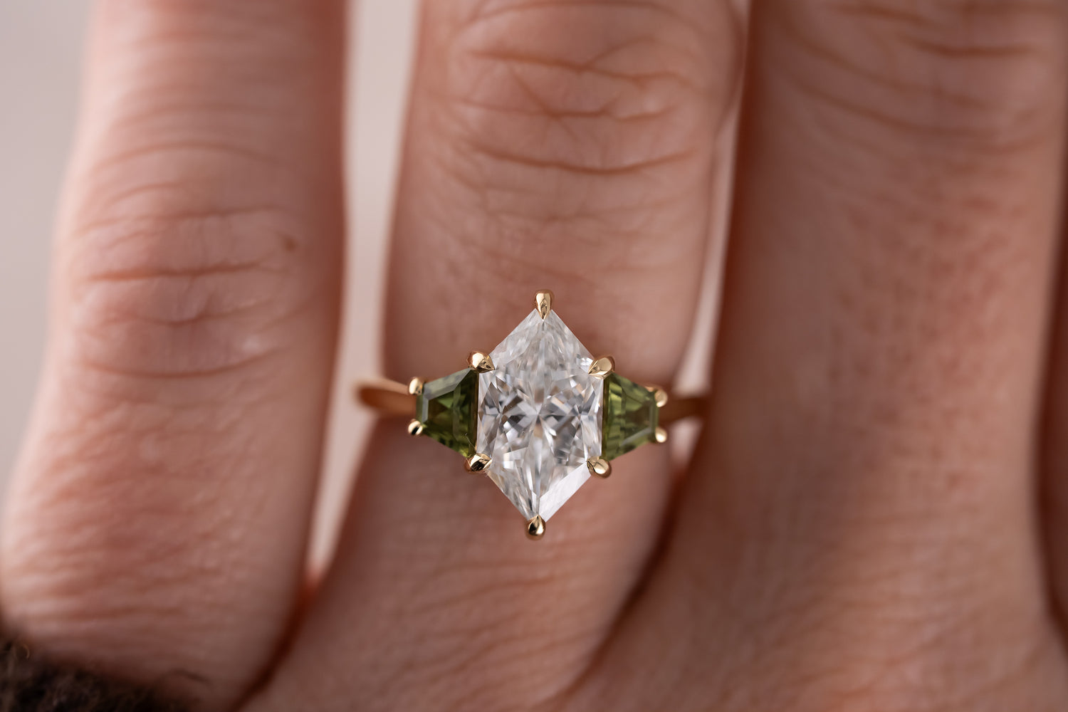 The Tria Ring | 2.4 CT Dutch Marquise Diamond + Green Sapphire - Lavender Creek Gems 