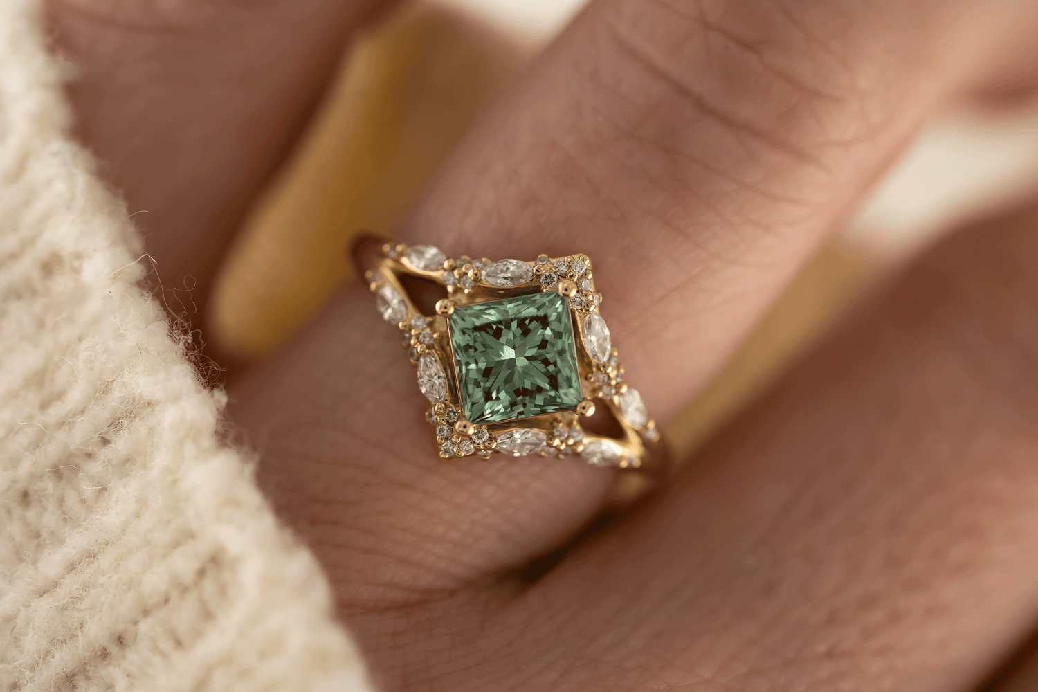 The Oracle Ring | 1.46 CT Princess Green Diamond