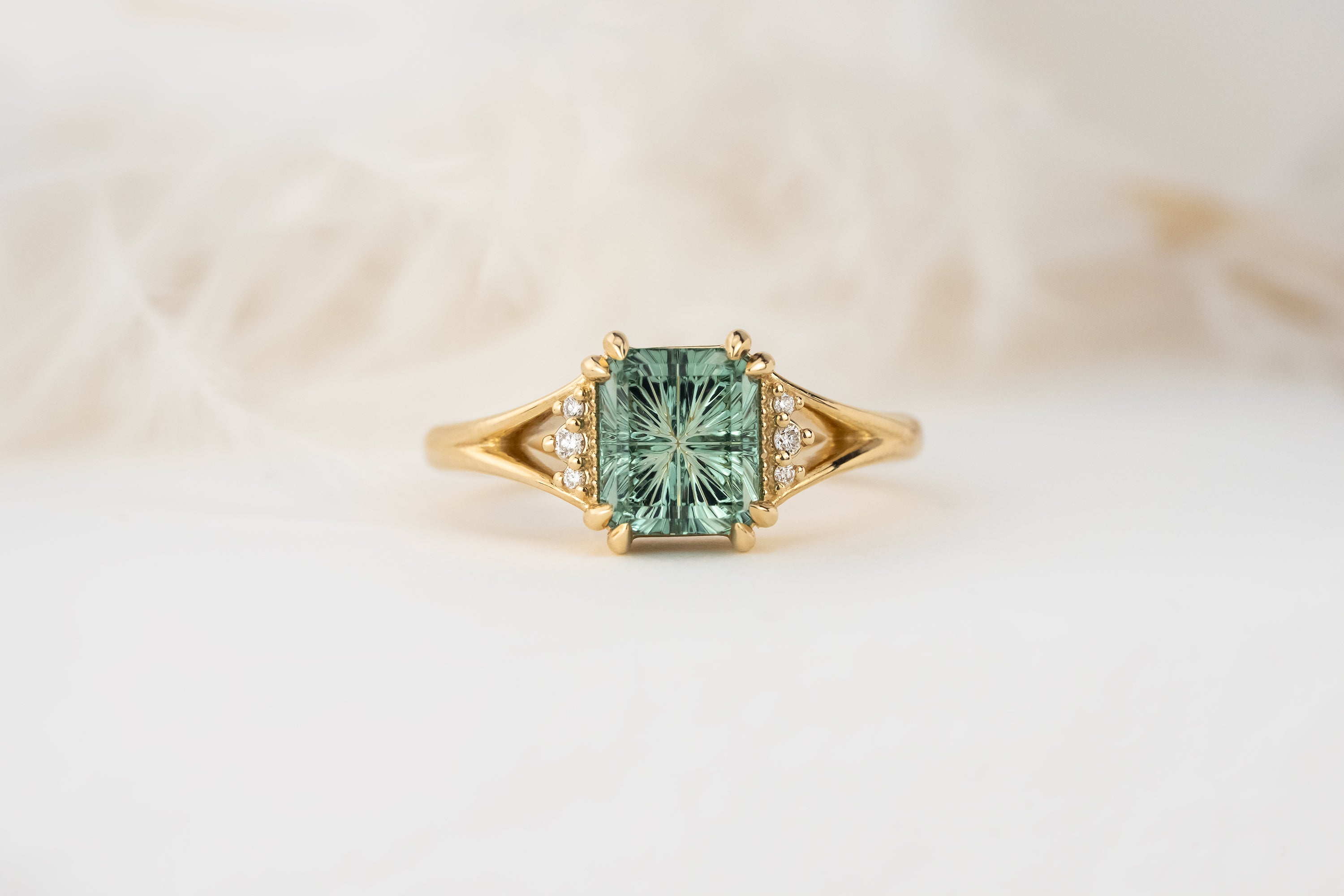 The Serendipity Ring | 1.9 CT Rectangular Starbrite™ Teal Green